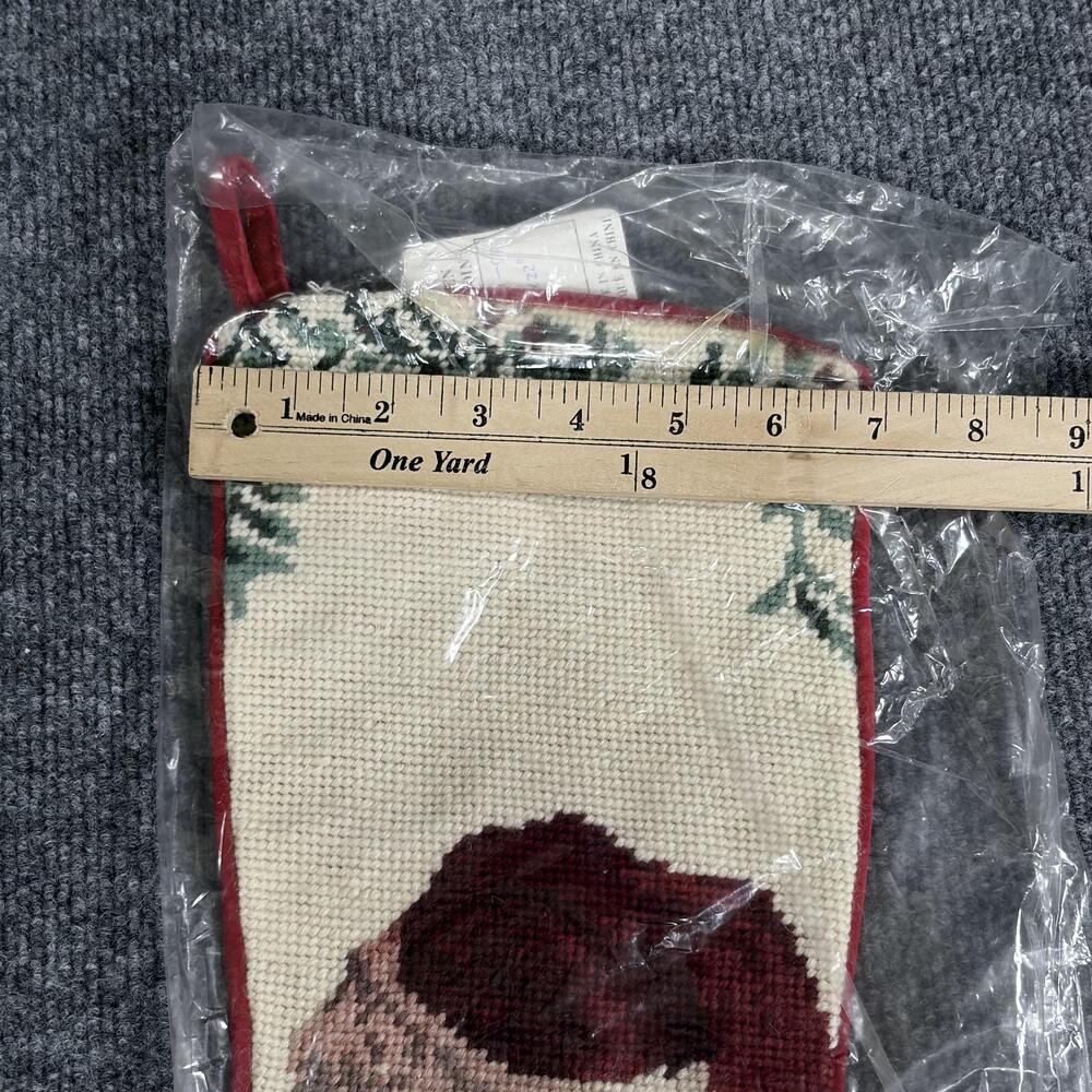 Wool Needlepoint Christmas Stocking 15x22 Santa Claus Face Red Backing Holiday - Picture 5 of 7